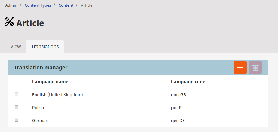 Content type with existing translations
